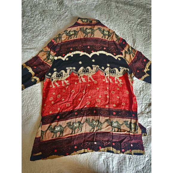 Vintage Boho Chic Camel Print Button-Up Shirt Sz 12 By S.L. Fashions Relaxed Fit - Picture 11 of 12